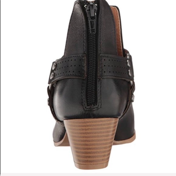 Black Burnished Harness Kitten Heel Ankle Bootie - Picture 2 of 2